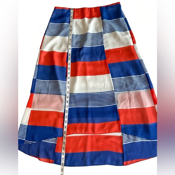 Ann Taylor Skirt Size 2 | High Low Hem Midi | Red White Blue Striped - Picture 8 of 8